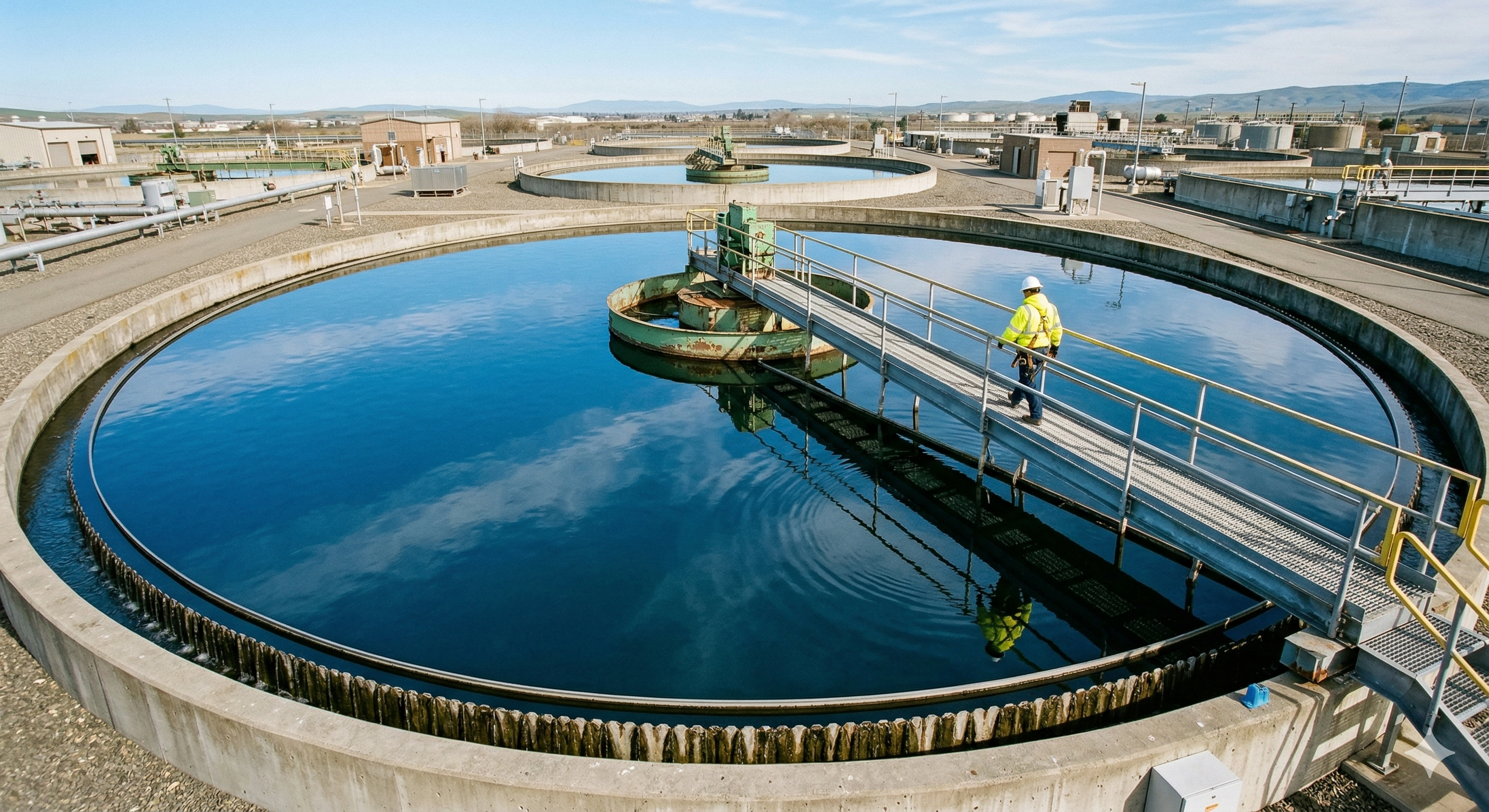 Wastewater treatment facility managing sewage processing, representing the impact of waste disposal on combined sewer overflows.